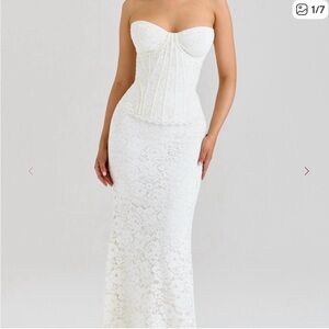House of CB Solaine Ivory Lace Corset Maxi Dress